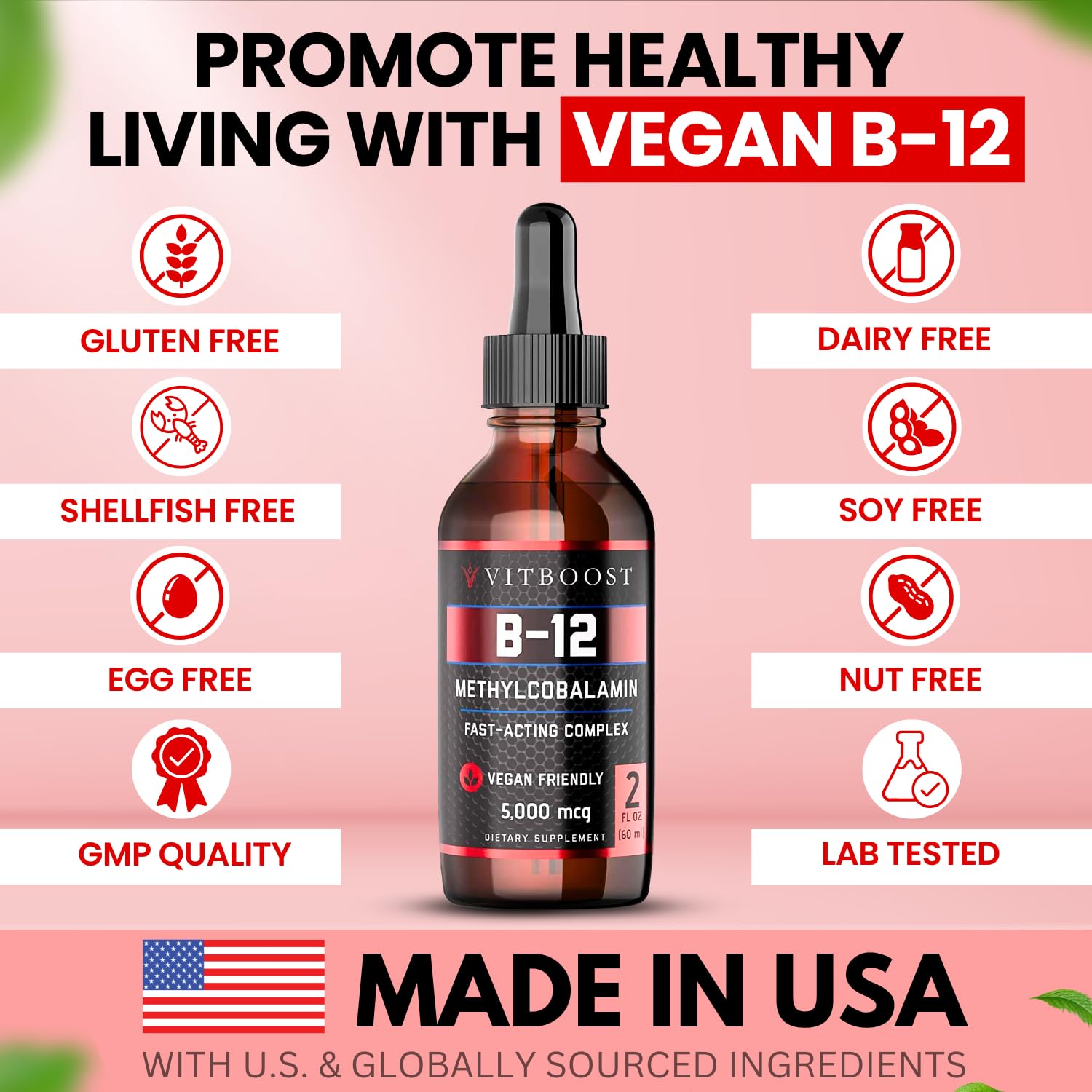 VITBOOST Raspberry B-12 Drops liquid close-up emphasizes fast absorption.