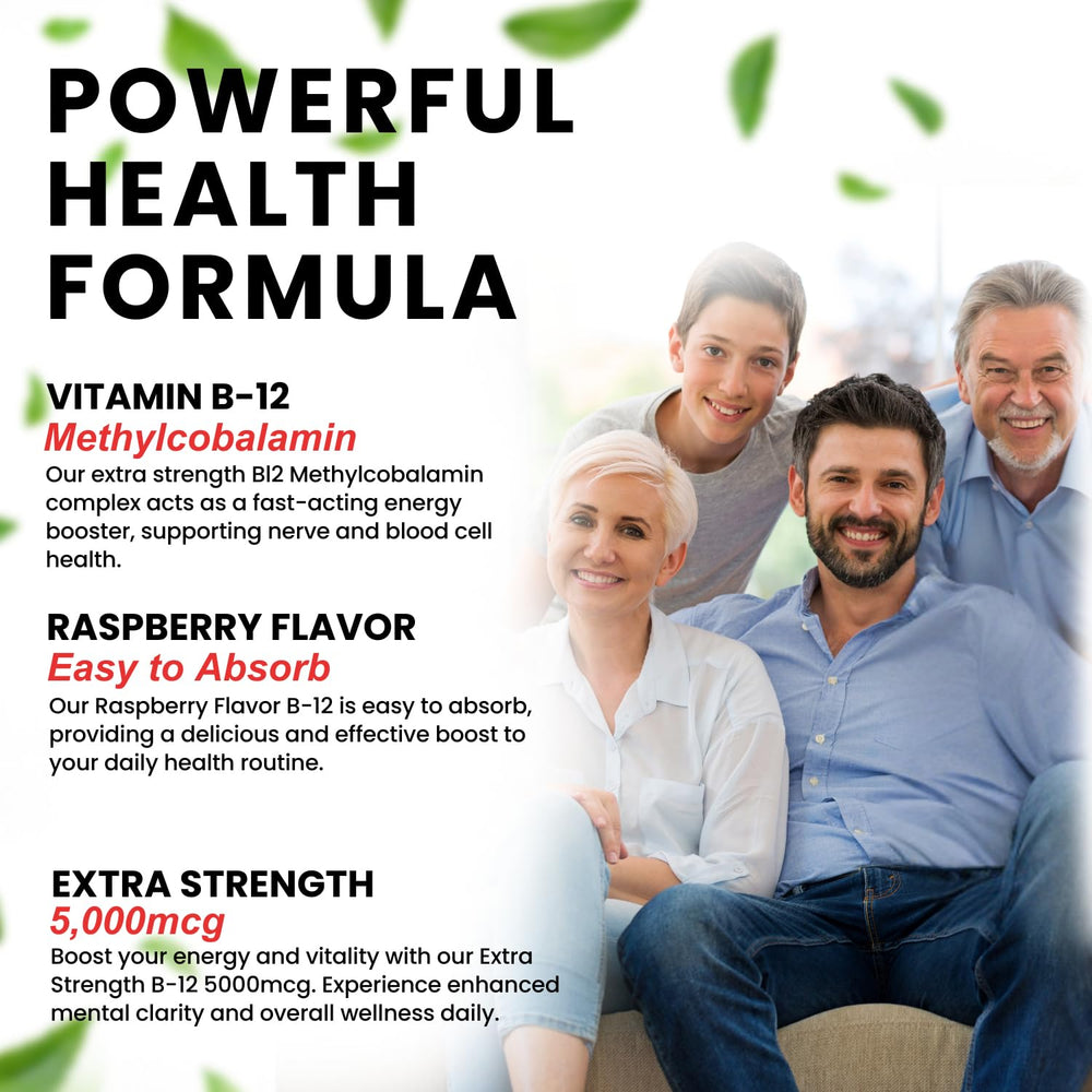 VITBOOST Raspberry B-12 Drops wellness graph hints at mood and focus benefits.