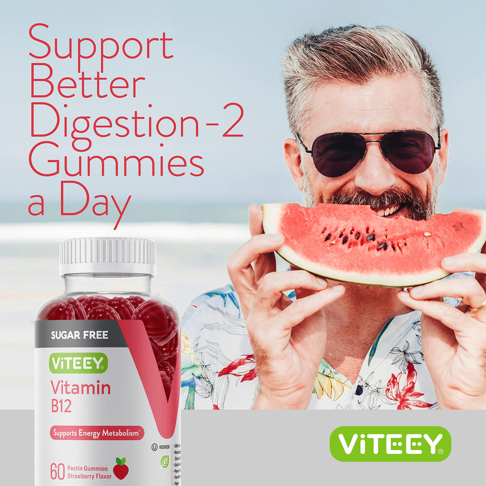 Uso móvil de Viteey B12 Gummies para energía en casa o fuera.