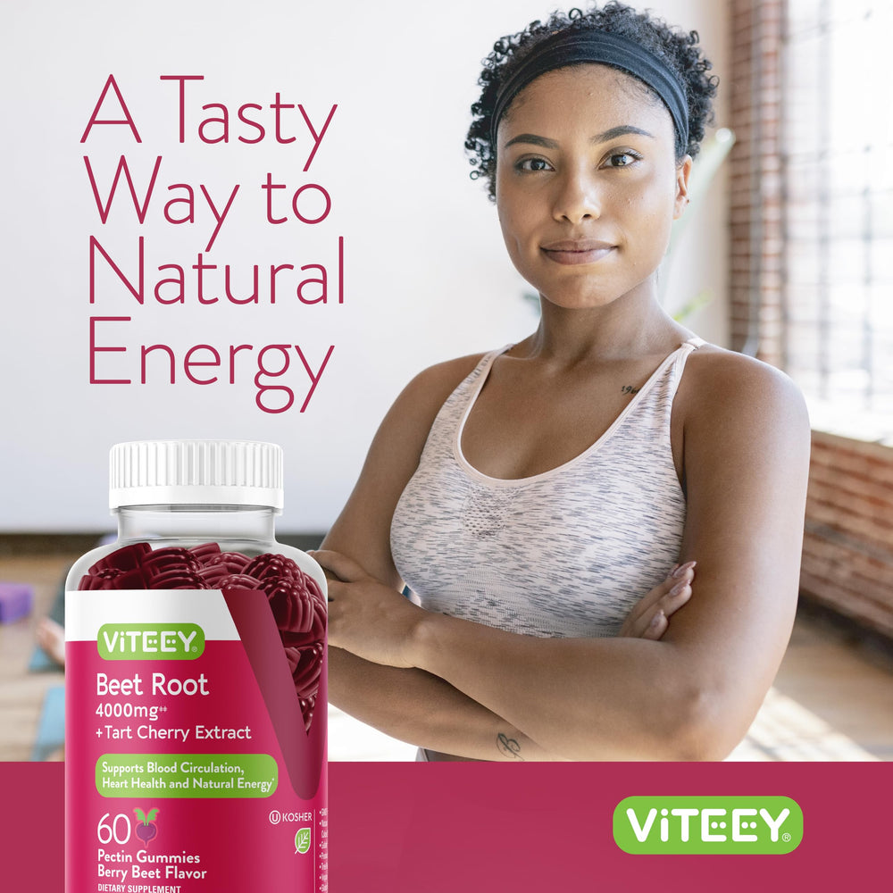 Viteey Beet Root Gummies label highlights 4000mg beetroot per serving