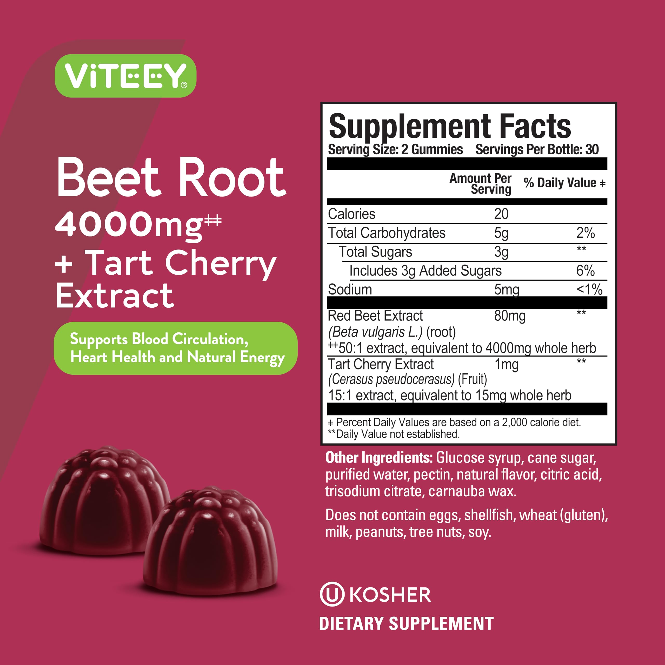 Viteey Beet Root Gummies on-the-go option, vegan and gelatin-free