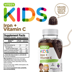 Viteey Iron Gummies Kids nutrition facts close-up for smart choices.