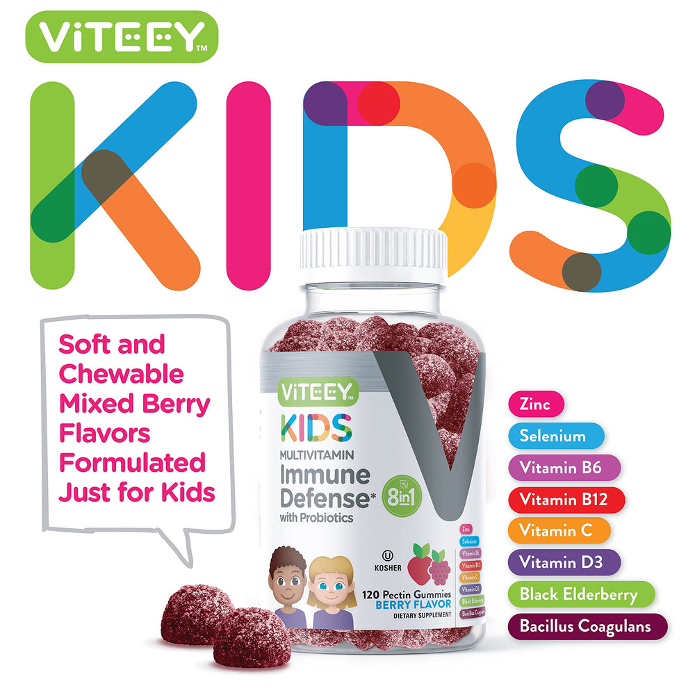 Viteey kids gummies berry serving for easy daily nutrition.