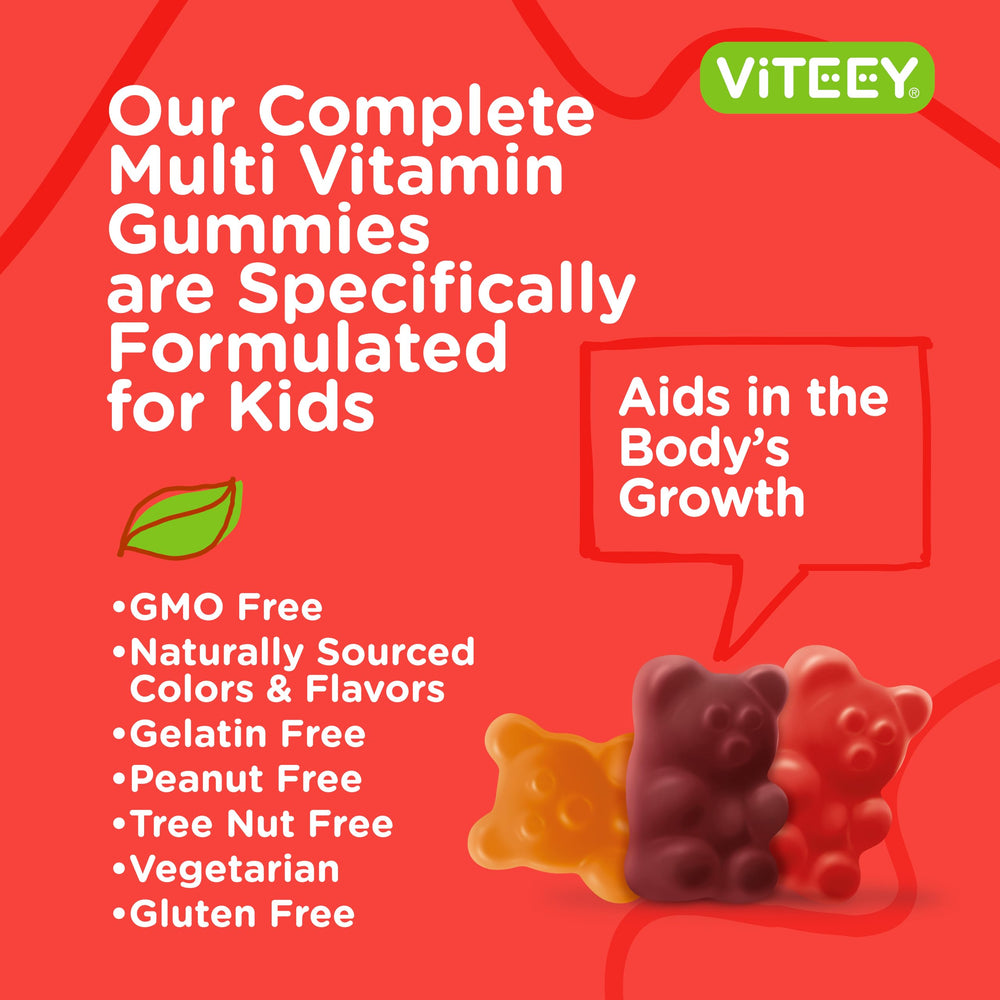 Viteey fruity flavor gummies highlighting tasty, kid-approved snack.