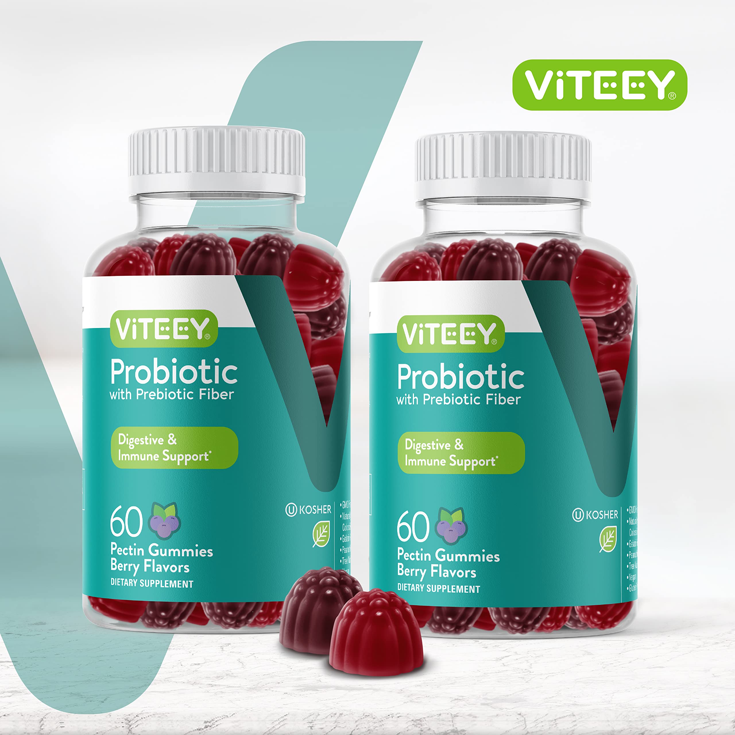 Viteey Probiotic Gummies berry flavor close-up showing tasty, convenient use