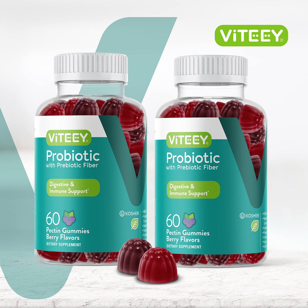 Viteey Probiotic Gummies berry flavor close-up showing tasty, convenient use