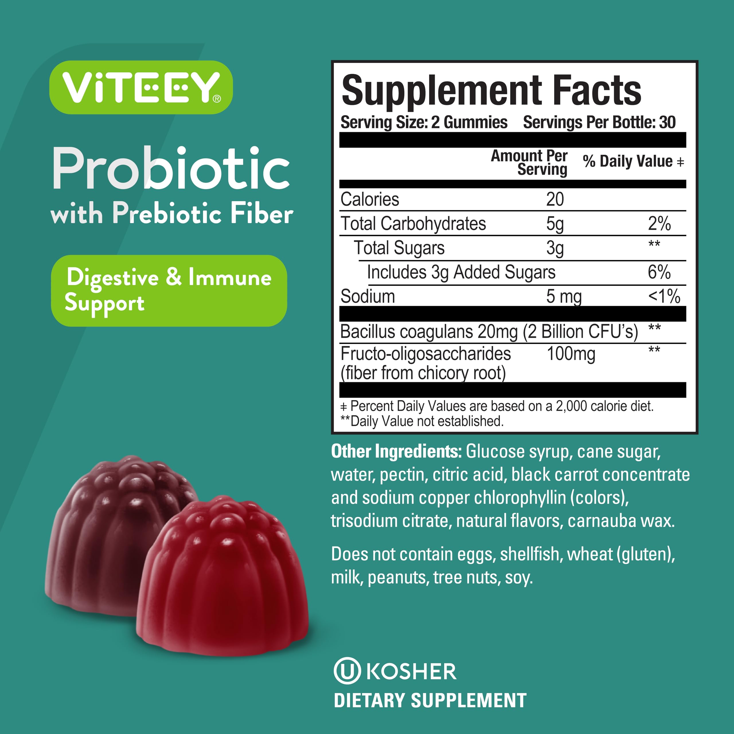 Viteey Probiotic Gummies bottle open reveals 120-count two-month supply