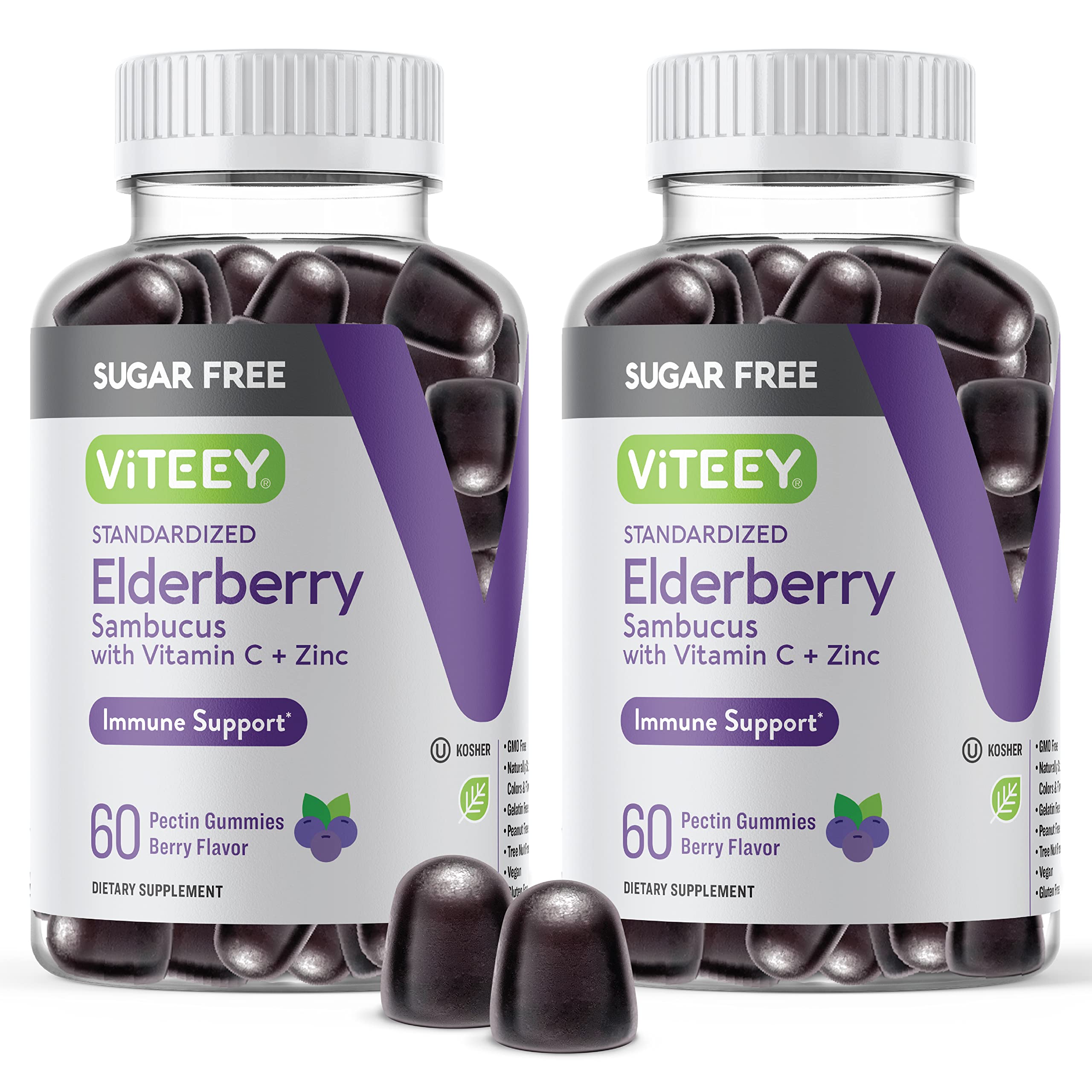 Viteey Sambucus gummies bottle for daily immune support and berry flavor.