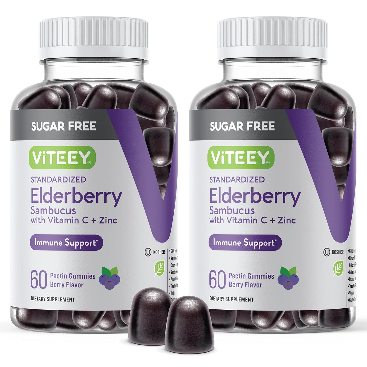 Viteey Sambucus gummies bottle for daily immune support and berry flavor.