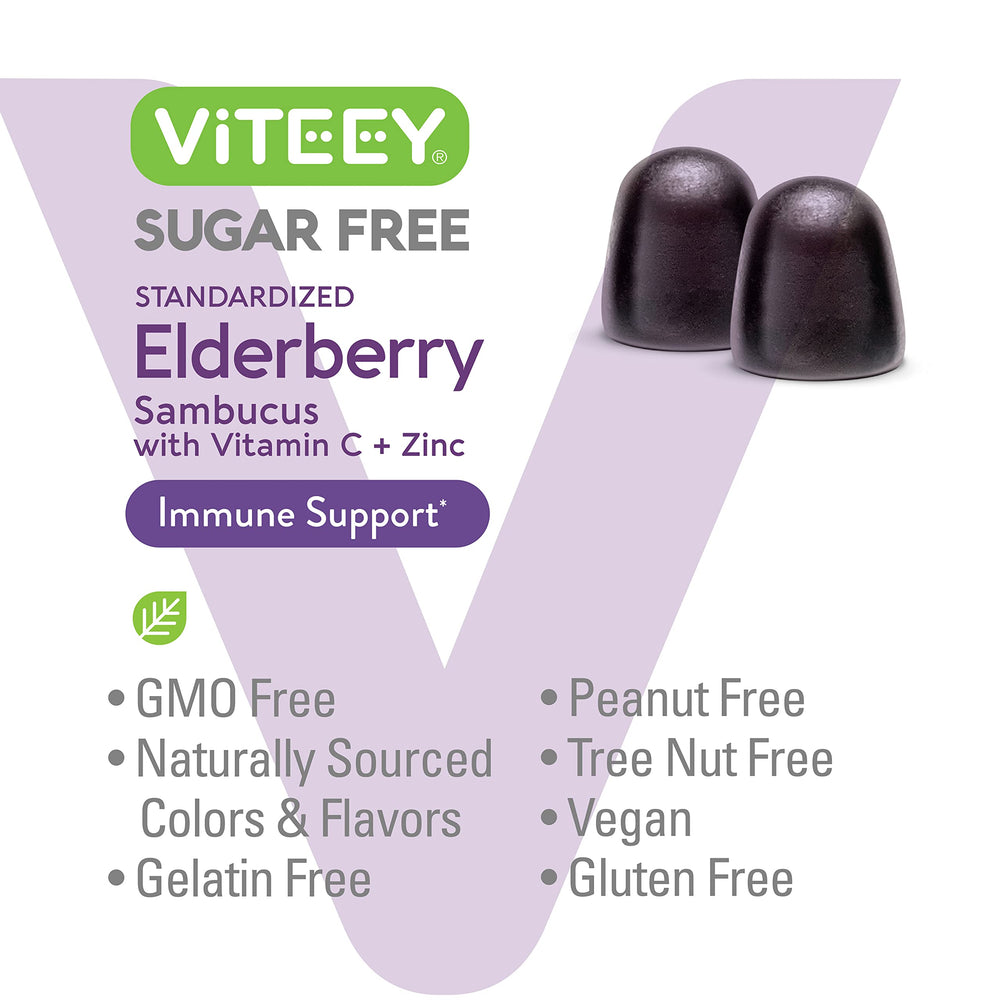 Viteey Sambucus gummies vegan and gelatin-free label.