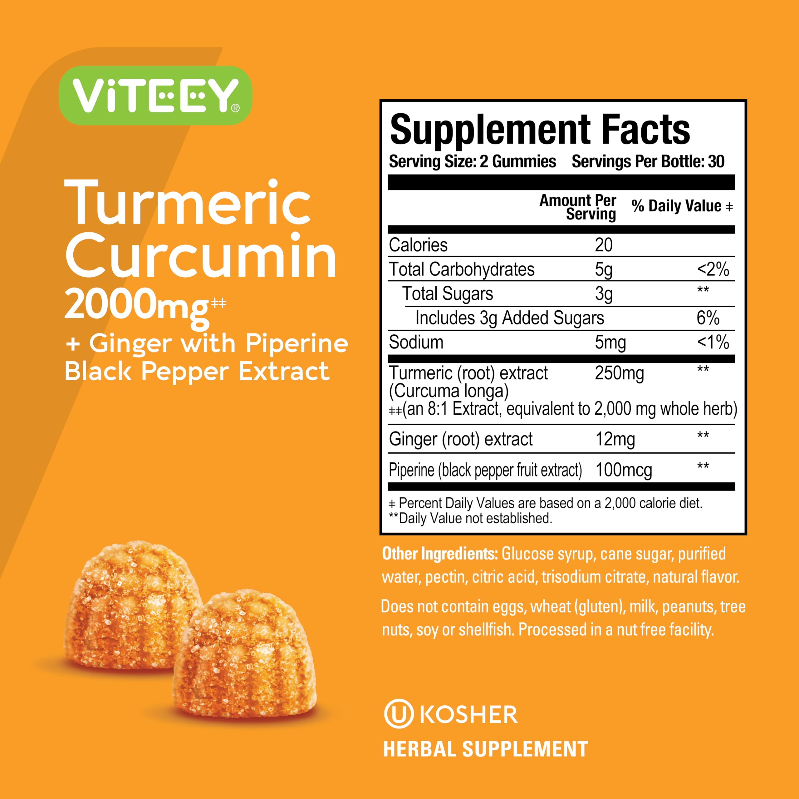 Viteey label highlights vegan, non-GMO, and kosher certified ingredients.