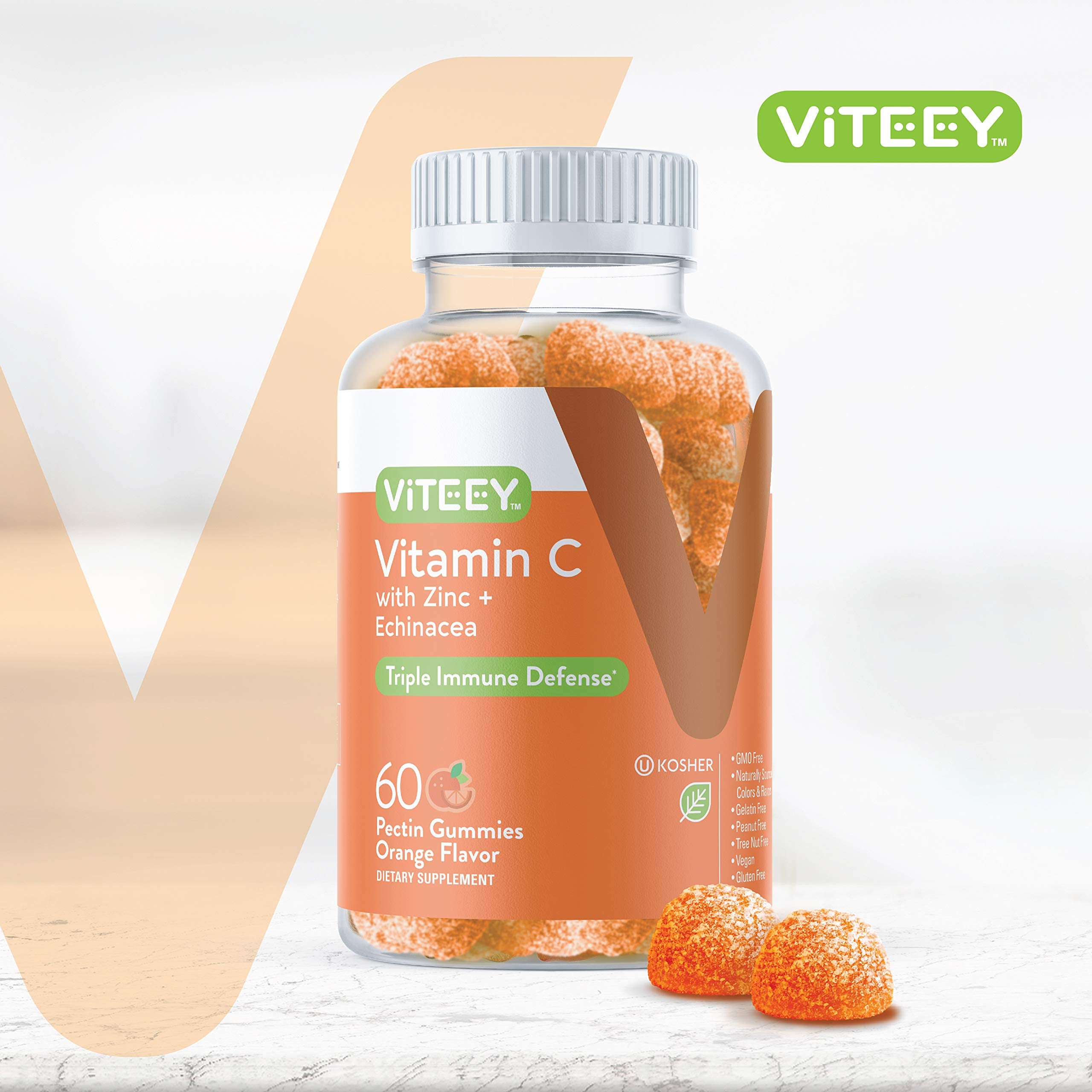 Close-up of Viteey Vitamin C Gummies showing chewy orange texture.