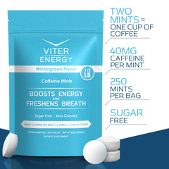 Viter Energy 40mg caffeine mint pack open shows portable on-the-go energy.