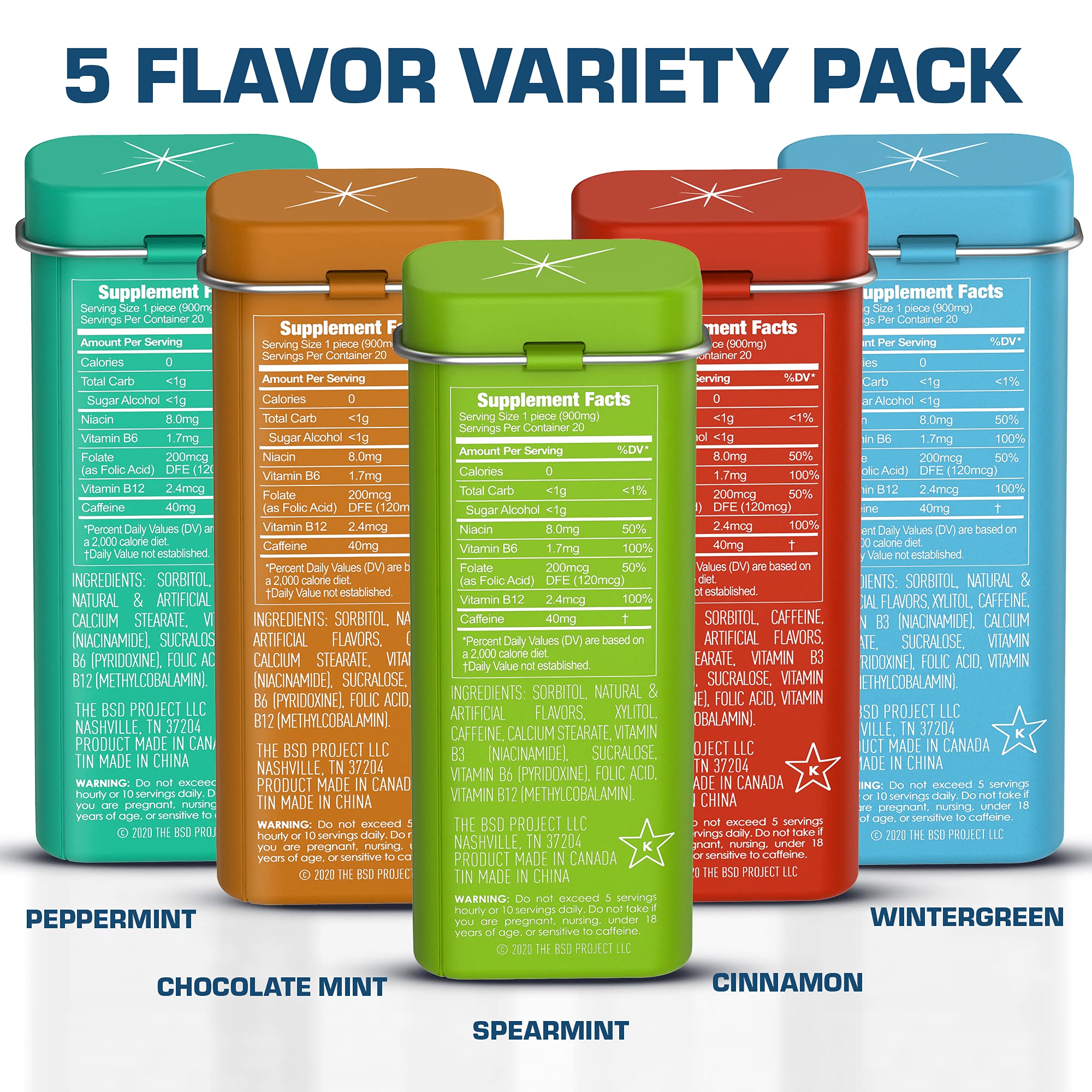 Back of Viter Energy mint tin shows ingredients and dietary features