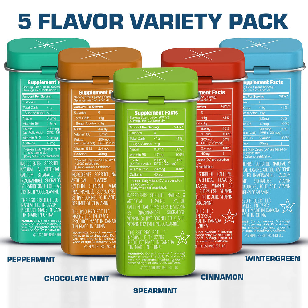 Back of Viter Energy mint tin shows ingredients and dietary features