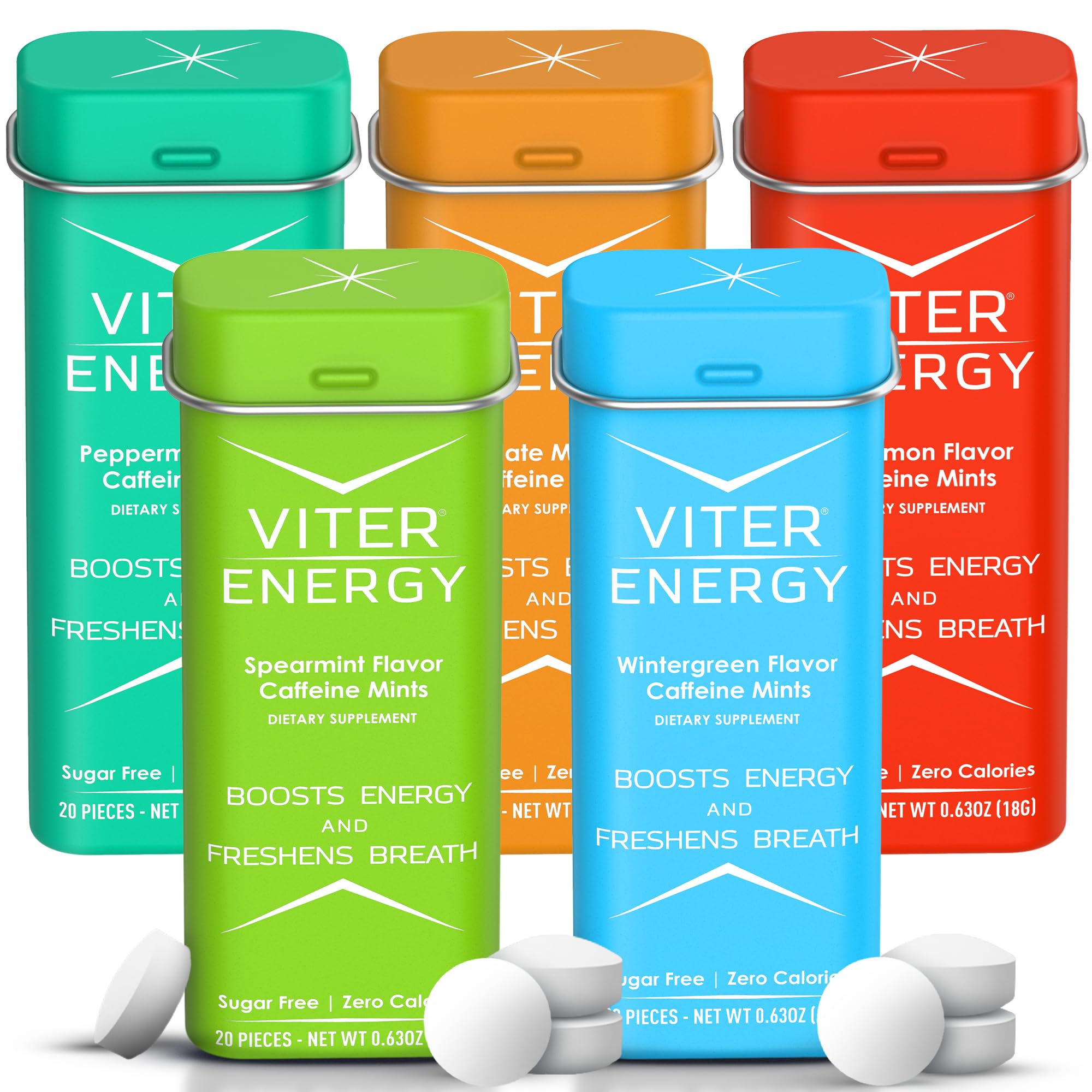 Viter Energy 40mg caffeine mints pack front with bold branding and energy promise