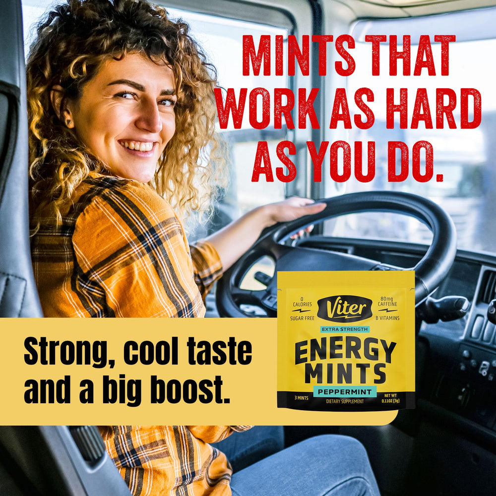 Viter Energy on desk beside coffee suggests quick pick-me-up during work