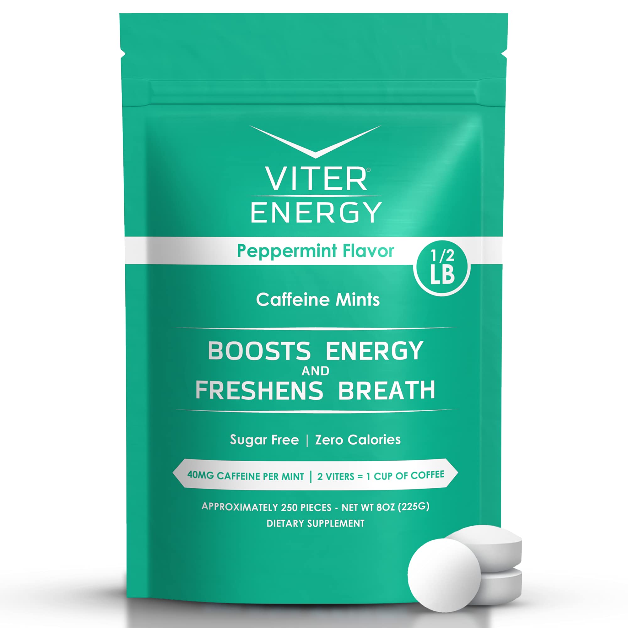 Viter Energy mints bulk bag closeup showing convenient energy on the go