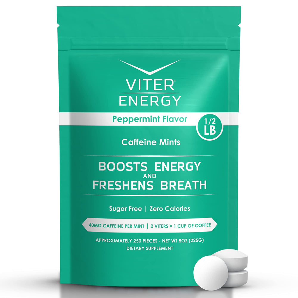 Viter Energy mints bulk bag closeup showing convenient energy on the go