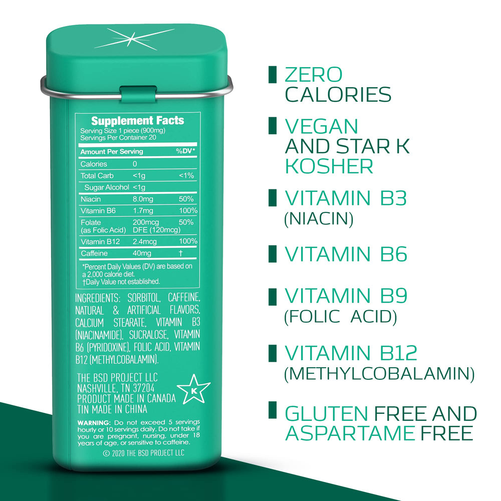 Viter Energy mints in a compact tin highlighting convenient pocket use.