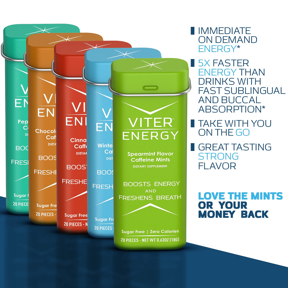 Viter Energy mint tin displaying variety of flavors