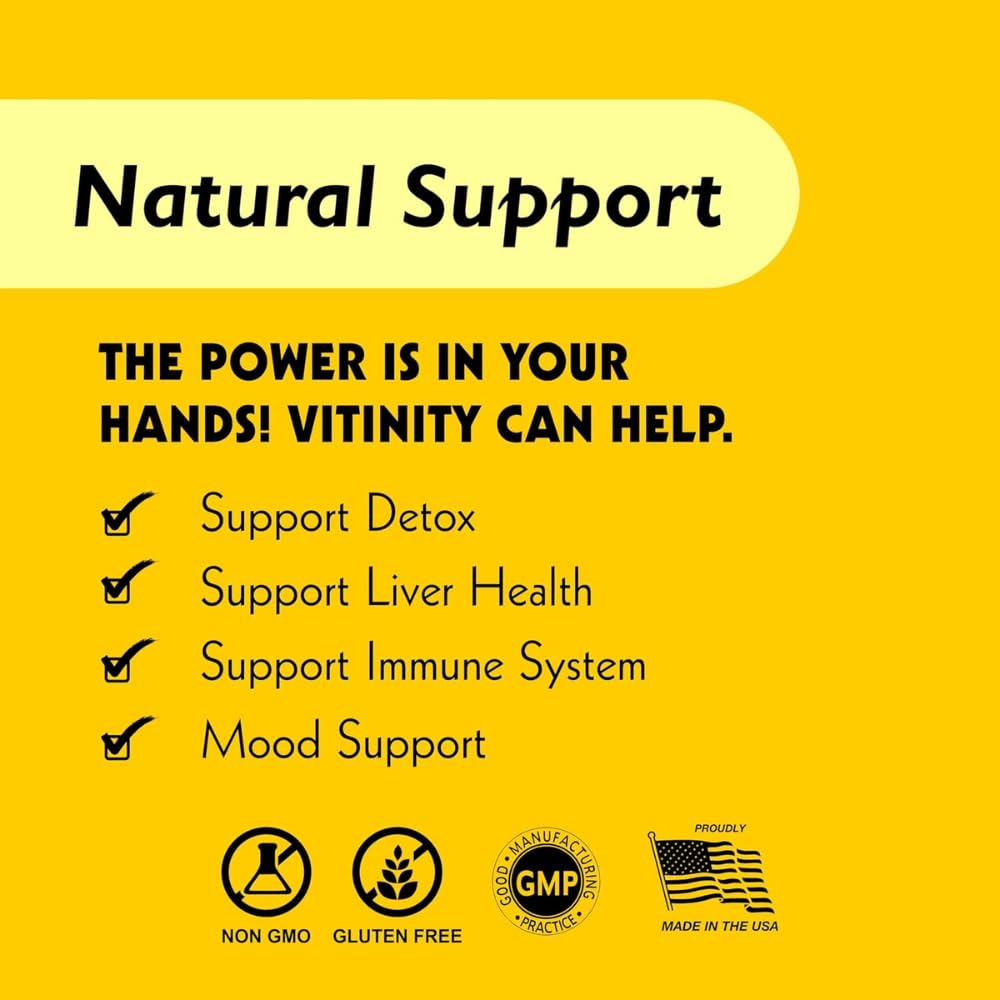 VITINITY bottle label close-up emphasizes dosage and ingredient transparency