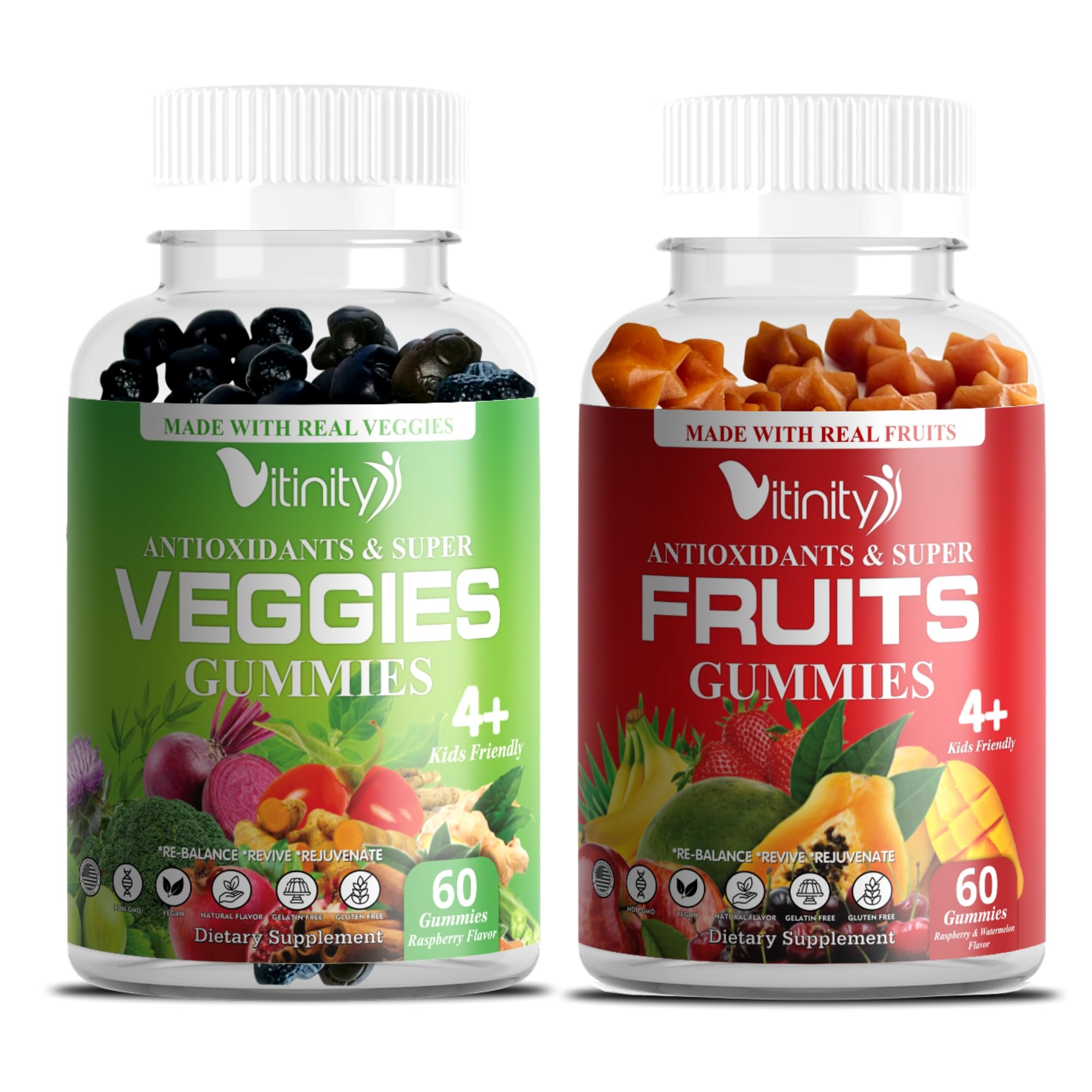 Vitinity fruit gummies bottle with real fruit flavor for daily nutrition