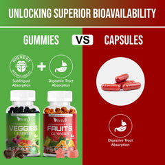 Vitinity fruit-veggie gummies closeup shows colorful texture