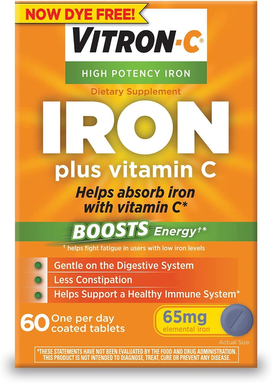 Vitron-C coated tablets in a 3-pack box for convenient daily iron support.