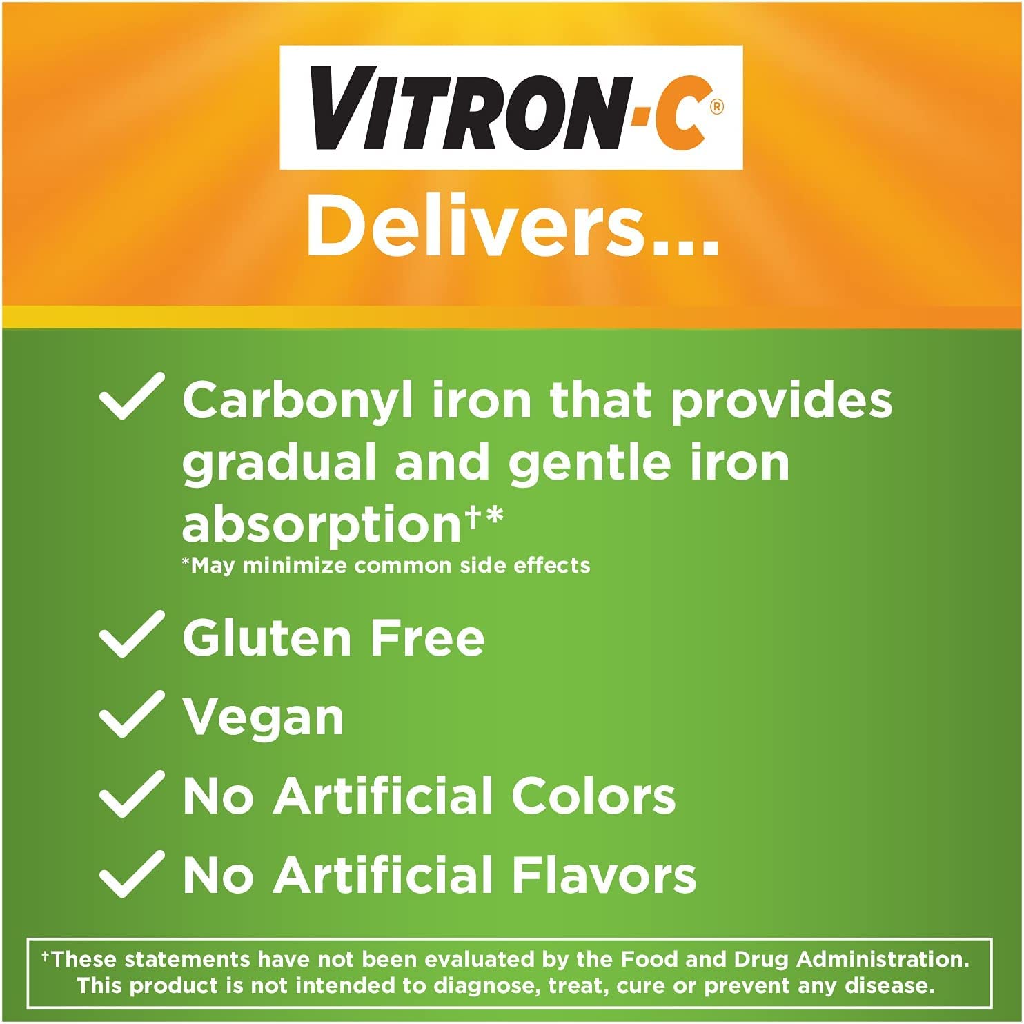 Vitron-C gluten-free vegan label on packaging.