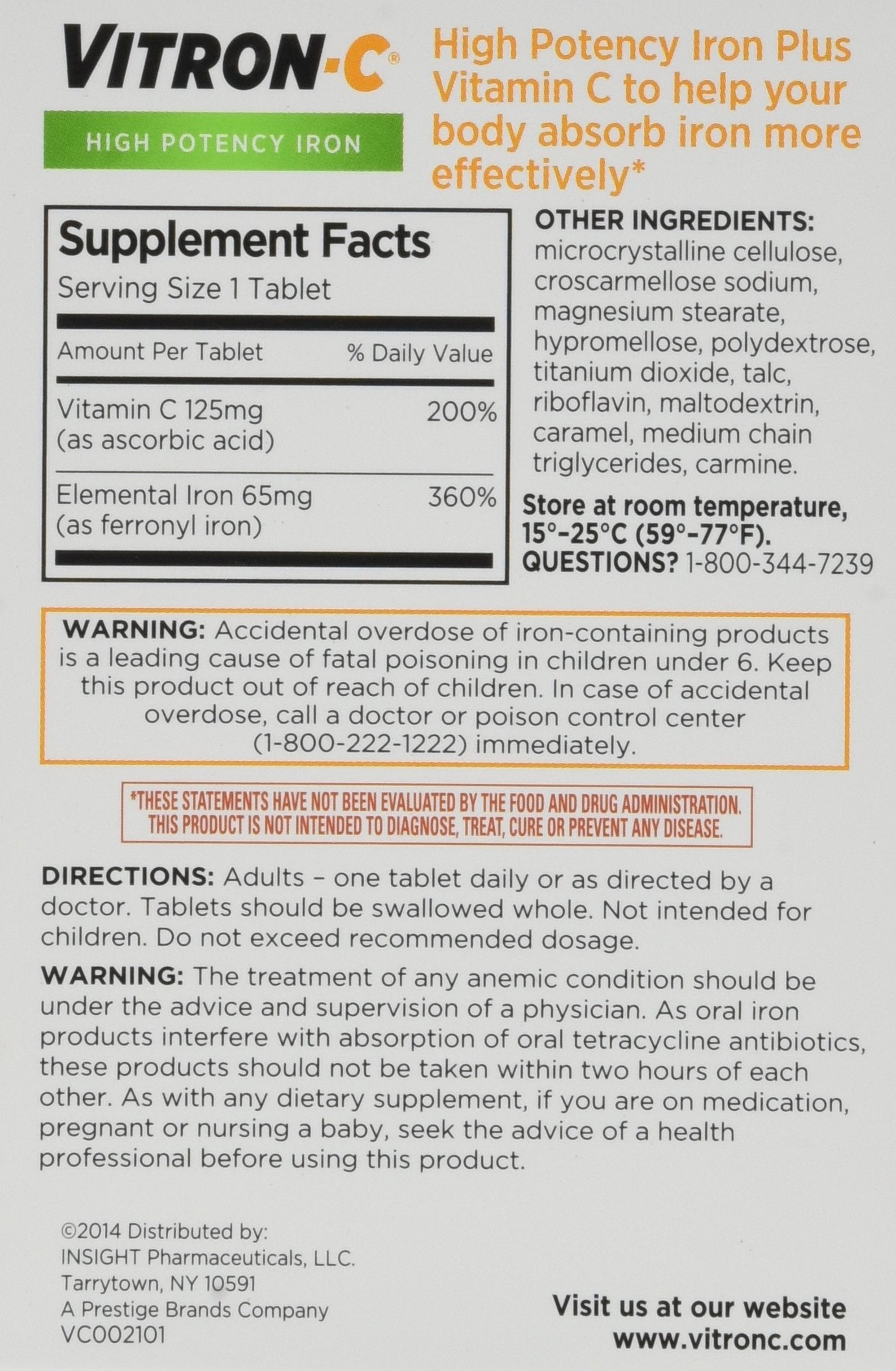 Vitron-C label close-up highlighting the high potency formula