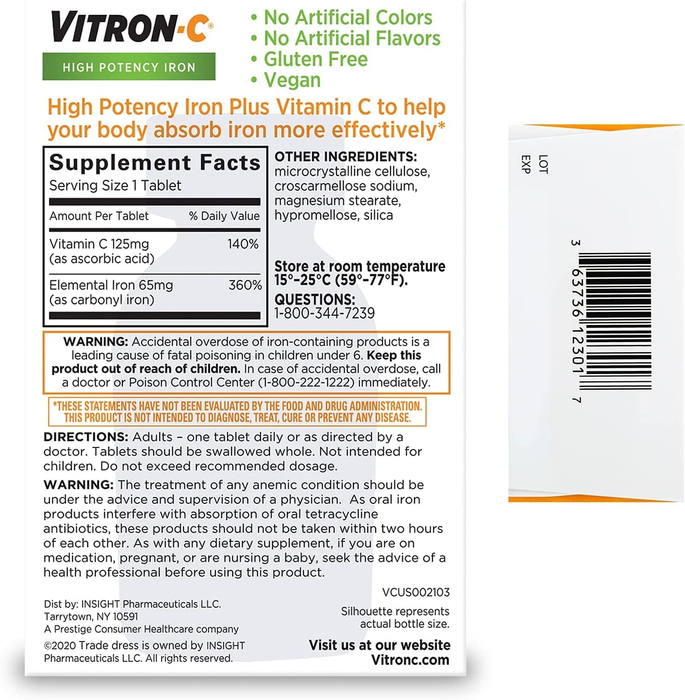 Tablets poured from a Vitron-C bottle for easy daily dosing.