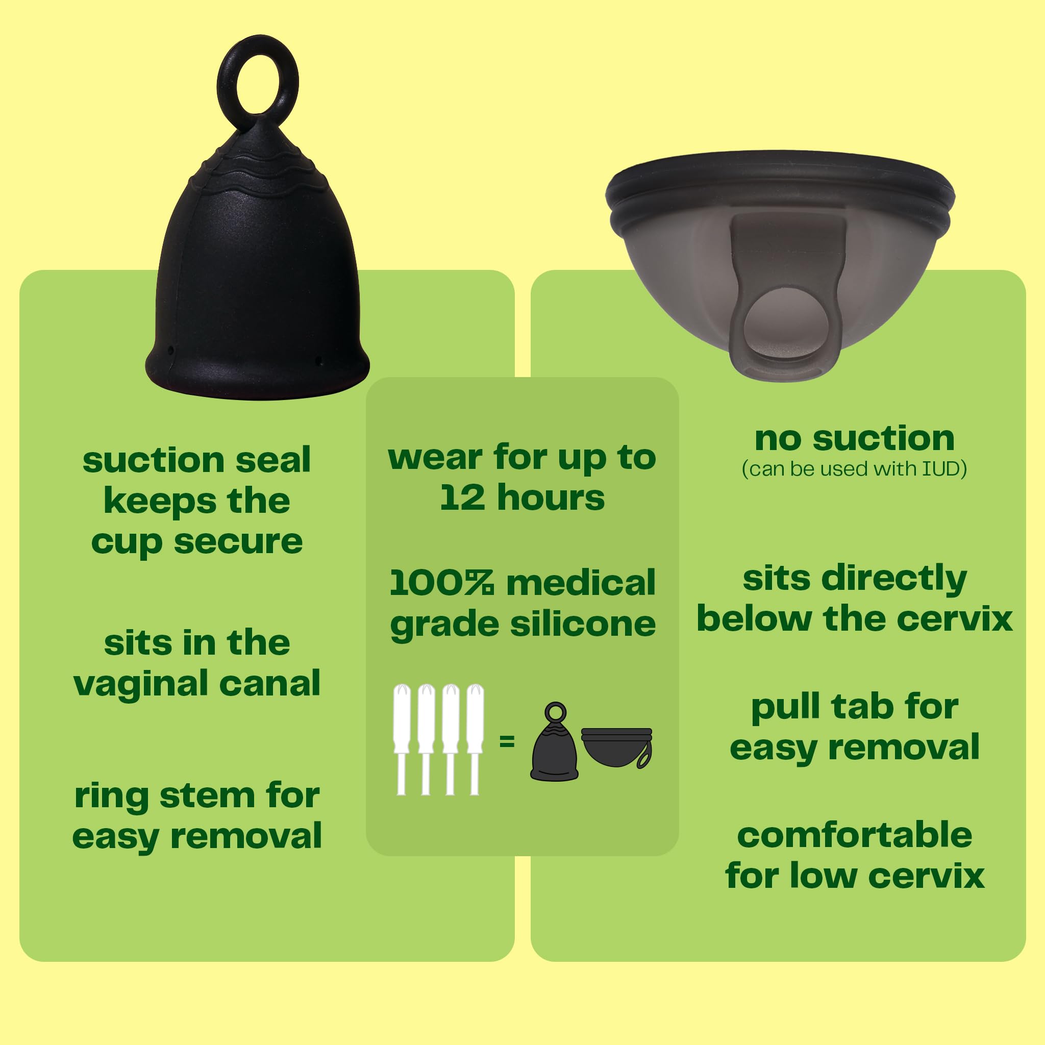 Viv for Your V large premium menstrual cup 12-hour wear image shows all-day reliability