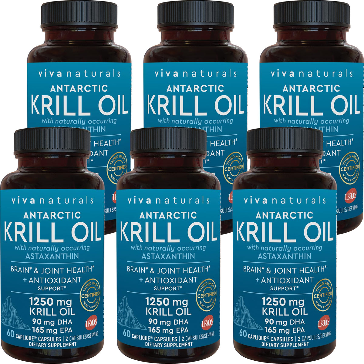 Viva Naturals Antarctic Krill Oil bottle highlighting high omega-3 content for joints and memory