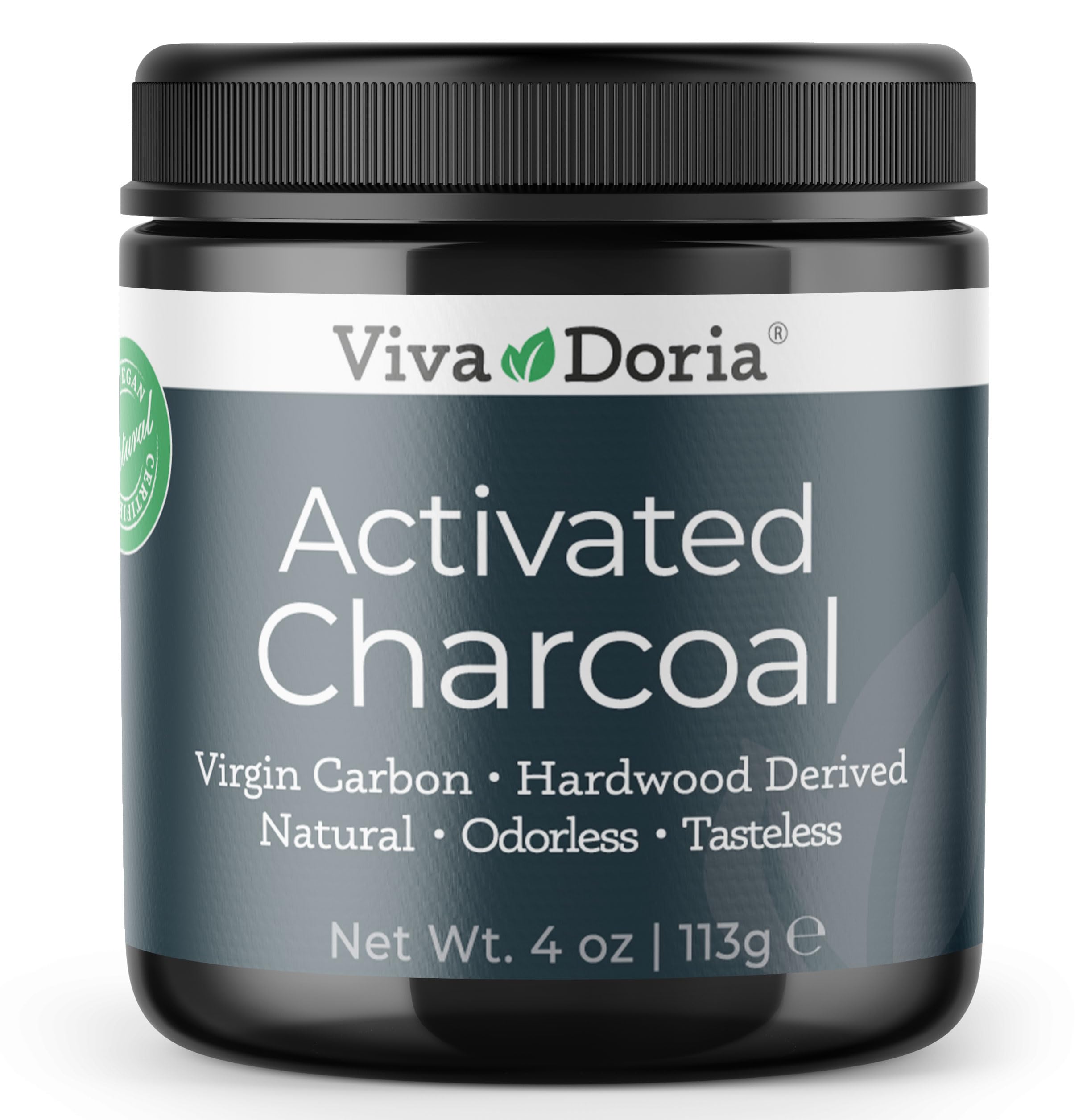 Viva Doria Activated Charcoal Powder bottle for versatile uses