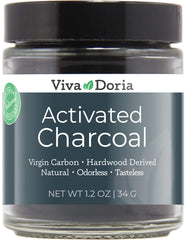 Viva Doria activated charcoal powder jar for skincare and food coloring