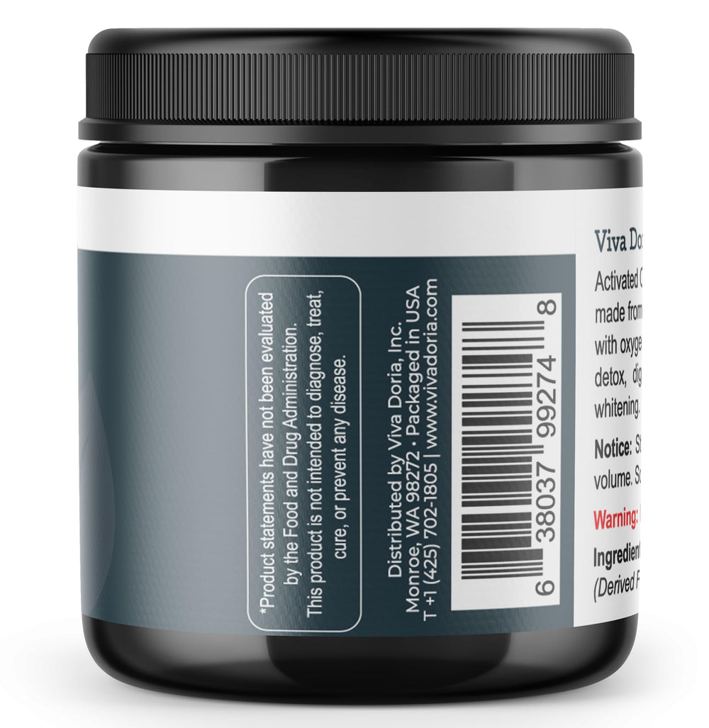 Viva Doria Activated Charcoal Powder texture close-up for skincare and coloring