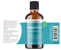 The Viva Doria Peppermint Oil bottle label shows authenticity and premium quality.