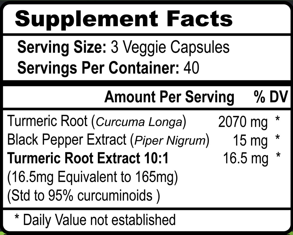 Viva Doria Turmeric Curcumin bottle label highlighting ingredient blend and bioavailability