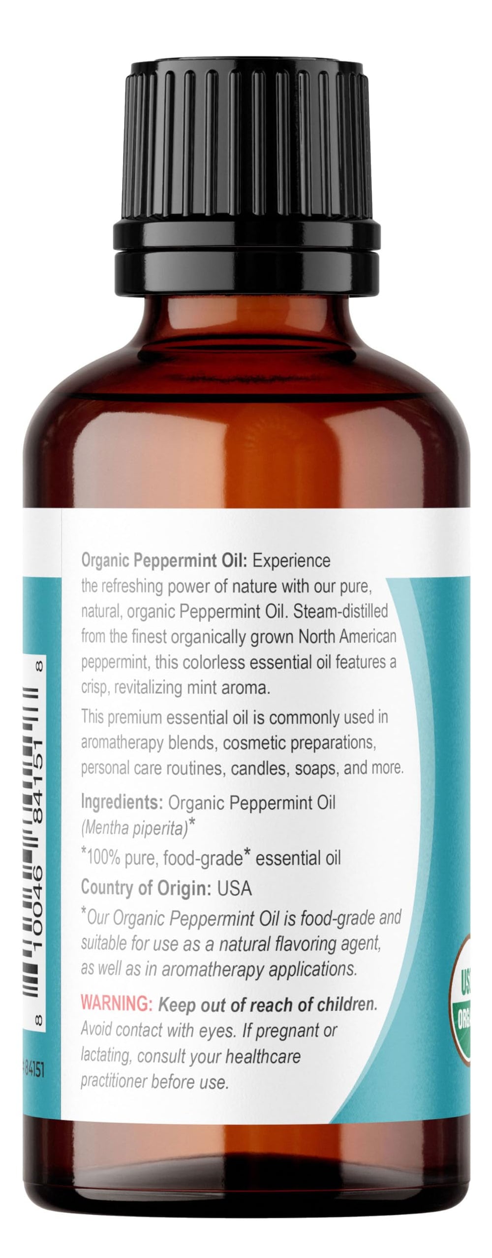 USDA-certified Viva Doria label indicating organic, high-purity peppermint oil.