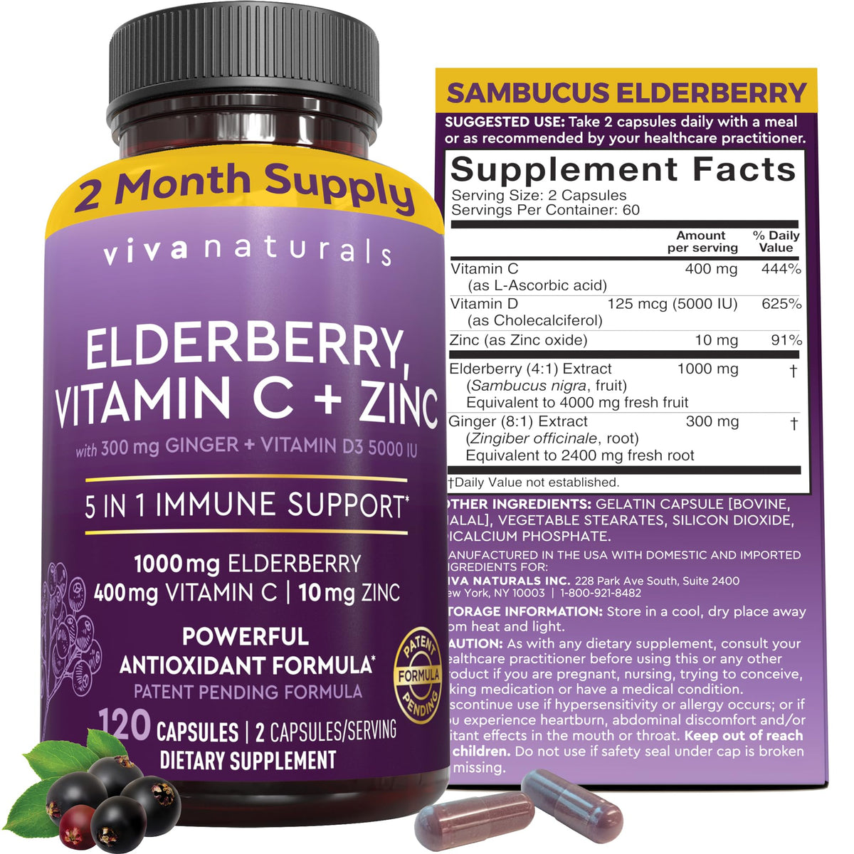Viva Naturals elderberry capsules bottle for daily immune support