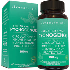 Viva Naturals Pycnogenol 100mg bottle supports daily circulation and antioxidant-like activity.