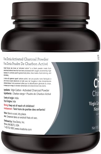 Viva Doria Activated Charcoal Powder being applied in a skincare routine.