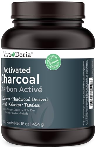 Viva Doria Virgin Charcoal Powder open jar with label signaling purity.