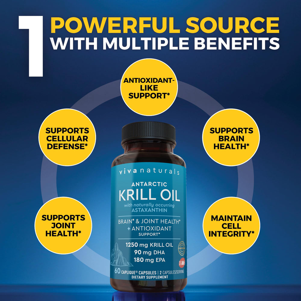 Viva Naturals omega-3 per serving highlights 1,250 mg krill oil.