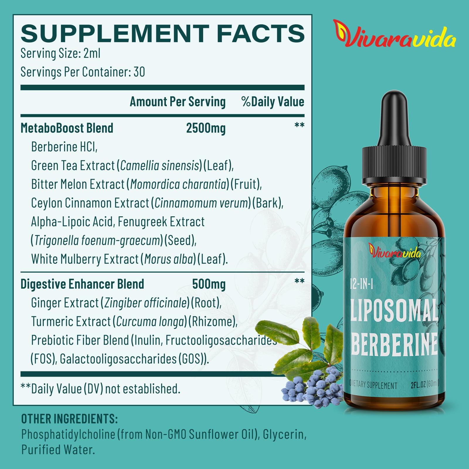 Vivaravida Berberine HCl Drops close-up showing clear droplets for fast absorption.