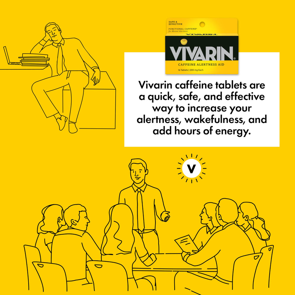 Vivarin box and bottle arranged to emphasize on-the-go convenience.