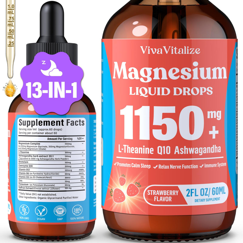 VivaVitalize Magnesium Glycinate Liquid bottle, easy-to-digest magnesium for daily wellness.