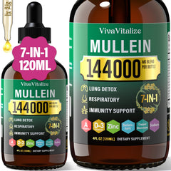 VivaVitalize Mullein Drops bottle close-up for lung support.