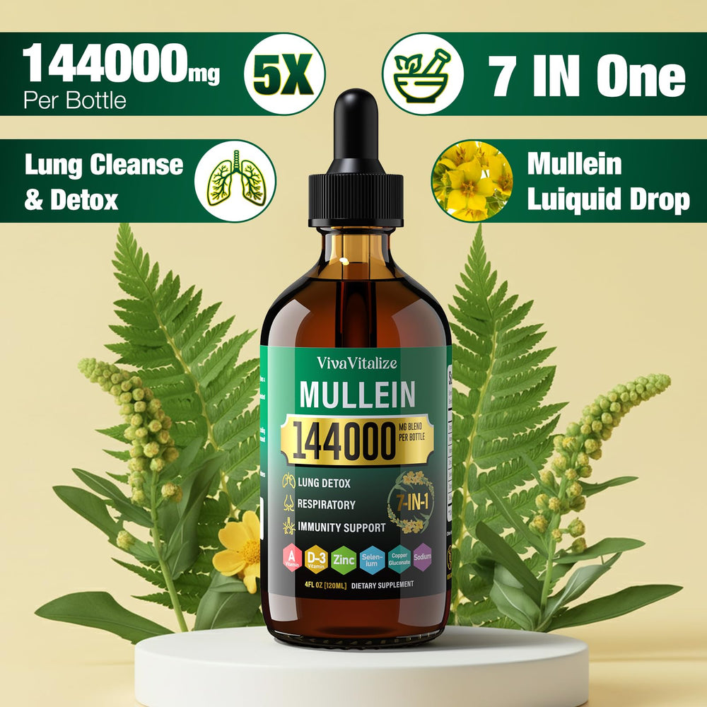 VivaVitalize Mullein Drops dropper dispensing into water for easy use.